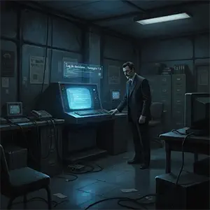 El detective frente una consola investigando el navegador 7.0