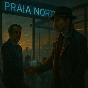 El detective Darío se encuentra con el gerente en las oficinas de Praia Norte