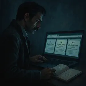 El detective con tres pestañas abiertas en la pantalla del ordenador