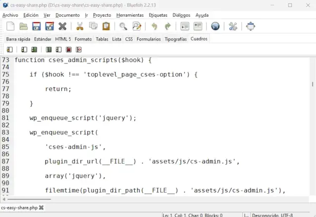 Bluefish: Editor HTML, PHP