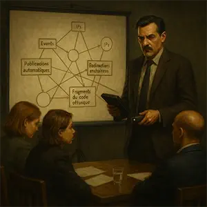 Darío  de pie con su libreta en la mano y un proyector encendido