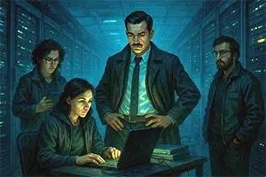 Reunión en el sótano en la sala de servidores