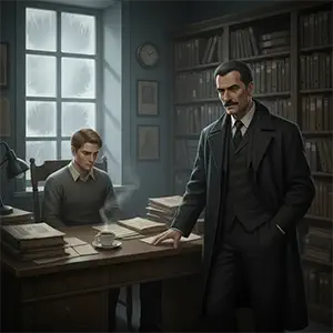 Manuel sentado en una mesa, frente esta Darío observándolo