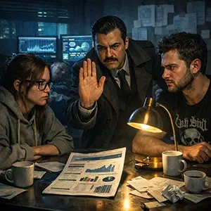 El detective intermedia una discusión entre Clara y Jordi, levantando la mano