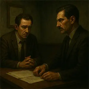 El cliente, llamado Lionel, habla con el detective en su despacho