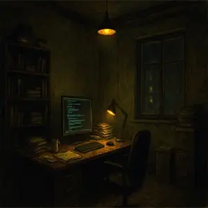 una mesa con un monitor corriendo código