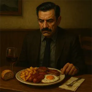 Darío frente un plato de alpujarreño