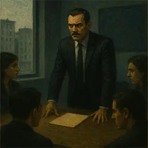 El detective Darío reunidos con todos en una sala de la oficina